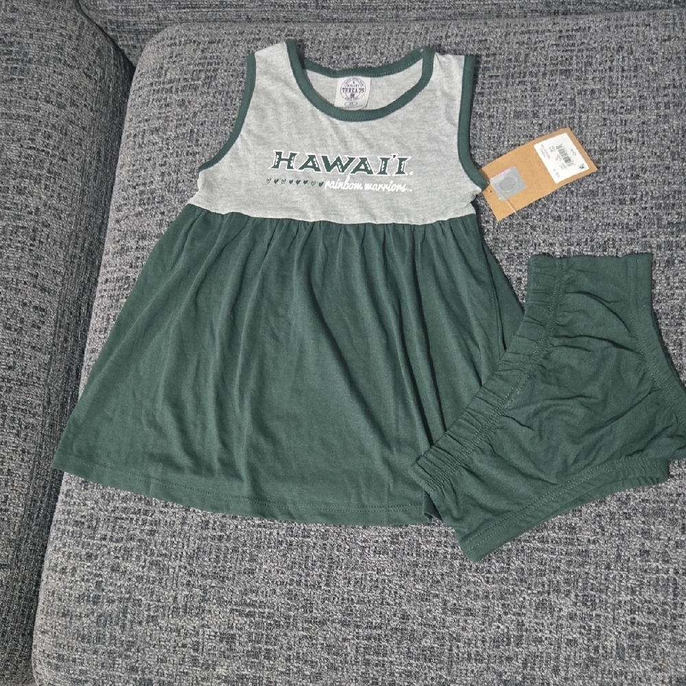UH Hawaii Girls Green and Grey  Set. Matching Sleeveless Design